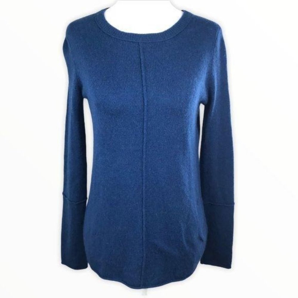 360 Cashmere Blue Textured Seam Crew Neck Sweater XS